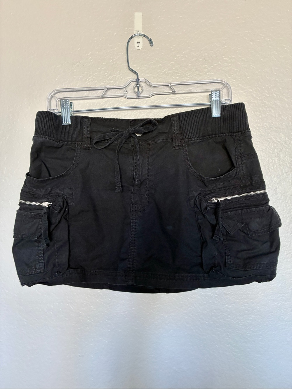American Eagle Outfitters Size 6 Black Cargo Skort Elastic Waist Drawstring Y2K